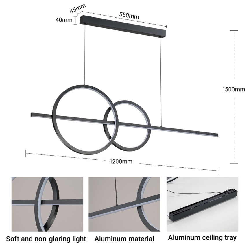 BRILAGI - LED Lampada a sospensione dimmerabile SIGNATURE LED/53W/230V 3000-6000K 120 cm nero + telecomando