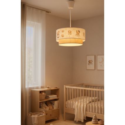 Brilagi - Lampadario LED per bambini sospeso su cavo BOBO 1xE27/60W/230V Ø 40 cm bianco/beige/orsetti