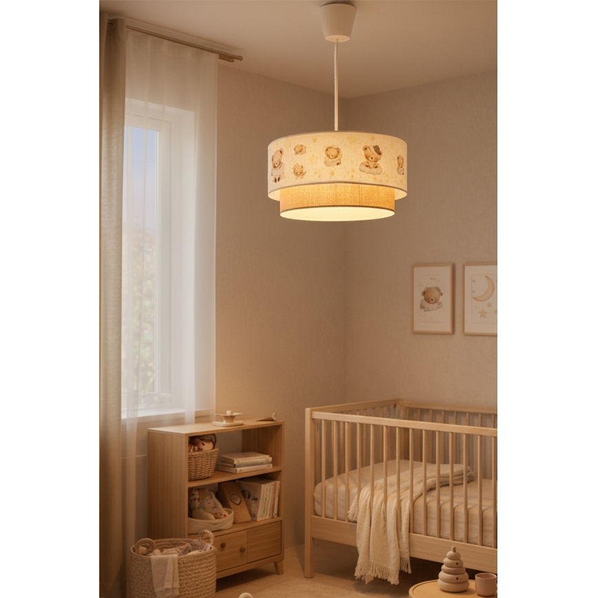 Brilagi - Lampadario LED per bambini sospeso su cavo BOBO 1xE27/60W/230V Ø 40 cm bianco/beige/orsetti