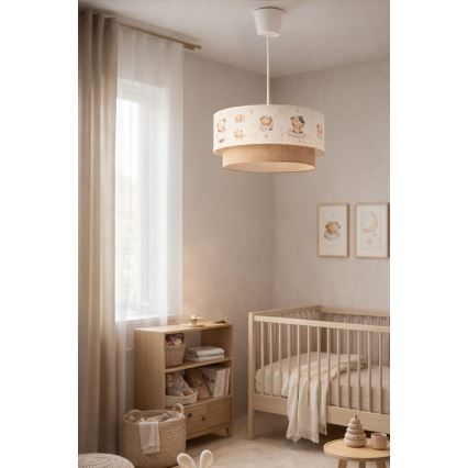 Brilagi - Lampadario LED per bambini sospeso su cavo BOBO 1xE27/60W/230V Ø 40 cm bianco/beige/orsetti