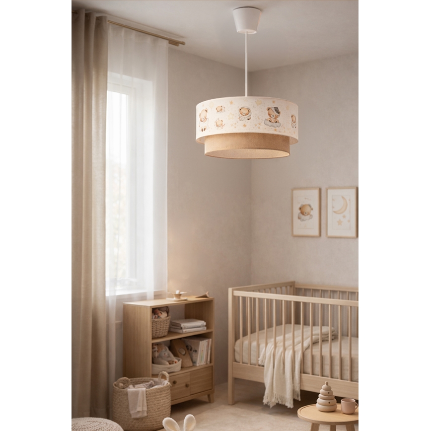 Brilagi - Lampadario LED per bambini sospeso su cavo BOBO 1xE27/60W/230V Ø 40 cm bianco/beige/orsetti
