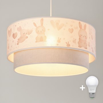 Brilagi - Lampada a sospensione LED per bambini con cavo BOBO 1xE27/10W/230V Ø 40 cm crema/grigio/coniglietti