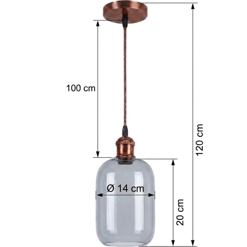 BRILAGI - Lampadario LED a sospensione su cavo RETRO GLASS 1xE27/60W/230V Ø 14 cm rame/grigio fumé