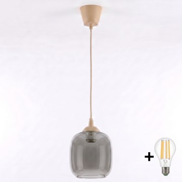 Brilagi - Lampada a sospensione LED RETRO GLASS con cavo 1xE27/60W/230V Ø 14 cm beige/grigio fumé