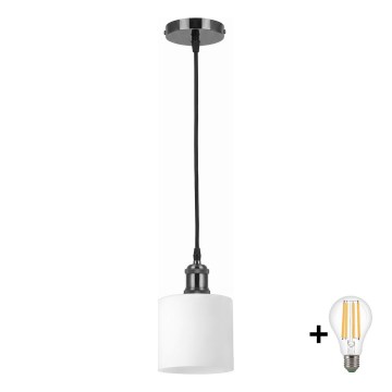 BRILAGI - Lampada a sospensione LED su cavo RETRO GLASS 1xE27/60W/230V Ø 10 cm nero/bianco