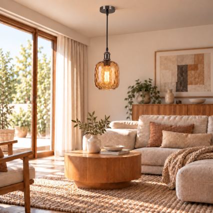 BRILAGI - LED Lampadario a cavo RETRO GLASS 1xE27/60W/230V Ø 14 cm nero/marrone fumé