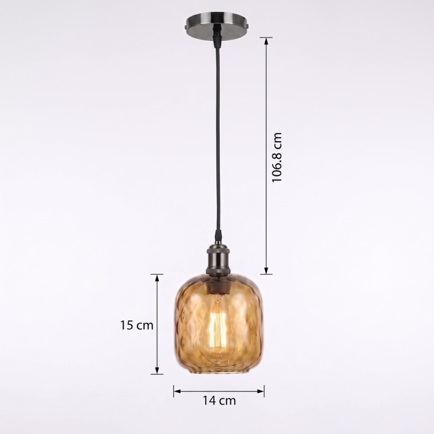 BRILAGI - LED Lampadario a cavo RETRO GLASS 1xE27/60W/230V Ø 14 cm nero/marrone fumé