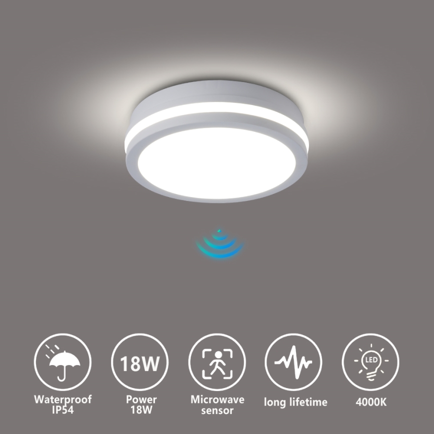 Brilagi - Plafoniera da esterno LED con sensore BENE LED/18W/230V diam. 21,5 cm bianca IP54