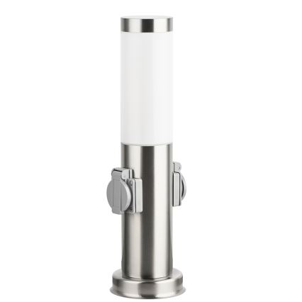 Brilagi - Lampada da esterno con 2 prese SCHUKO NOVA 1xE27/15W/230V 40 cm IP44 cromo opaco