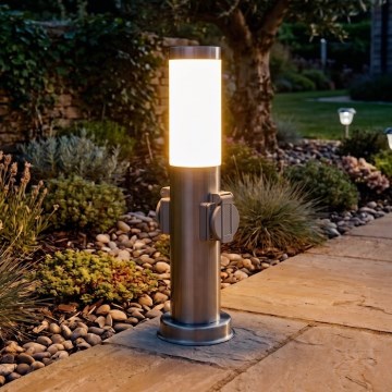 Brilagi - Lampada da esterno con 2 prese SCHUKO NOVA 1xE27/15W/230V 40 cm IP44 cromo opaco