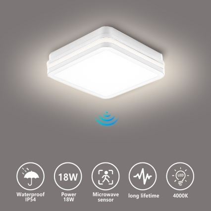 Brilagi - lampada da esterno con sensore BENE LED/18W/230V 22x22 cm bianca IP54
