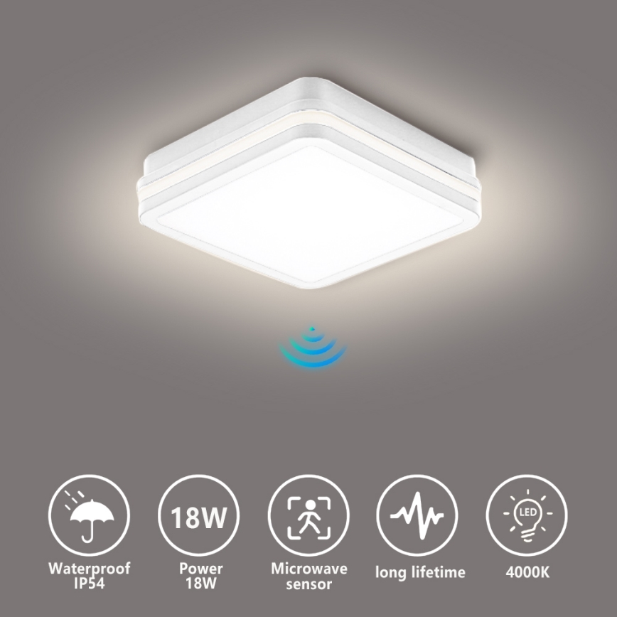 Brilagi - lampada da esterno con sensore BENE LED/18W/230V 22x22 cm bianca IP54