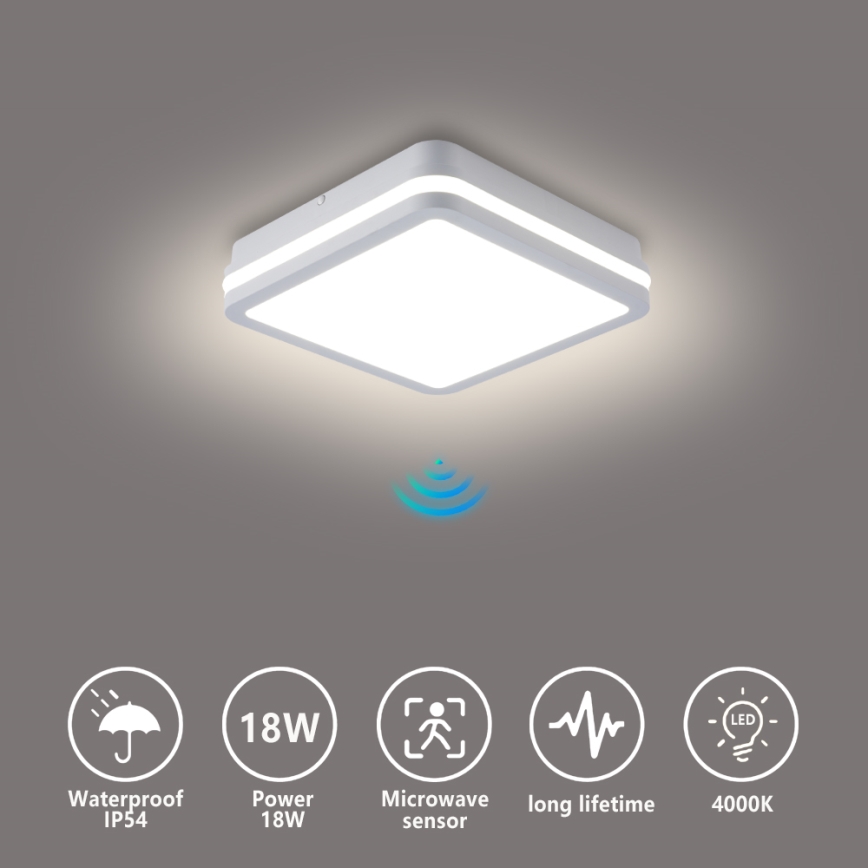 Brilagi - lampada da esterno con sensore BENE LED/18W/230V 22x22 cm bianca IP54