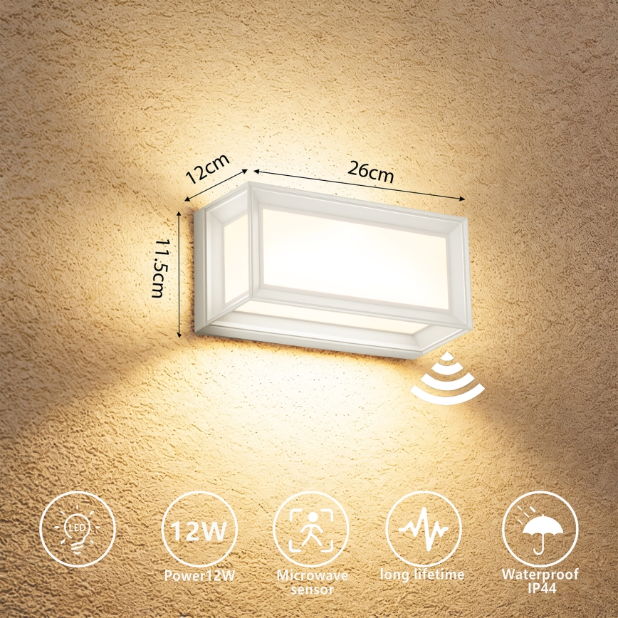 Brilagi - Lampada da parete LED per esterni con sensore PARKER LED/12W/230V bianca IP44