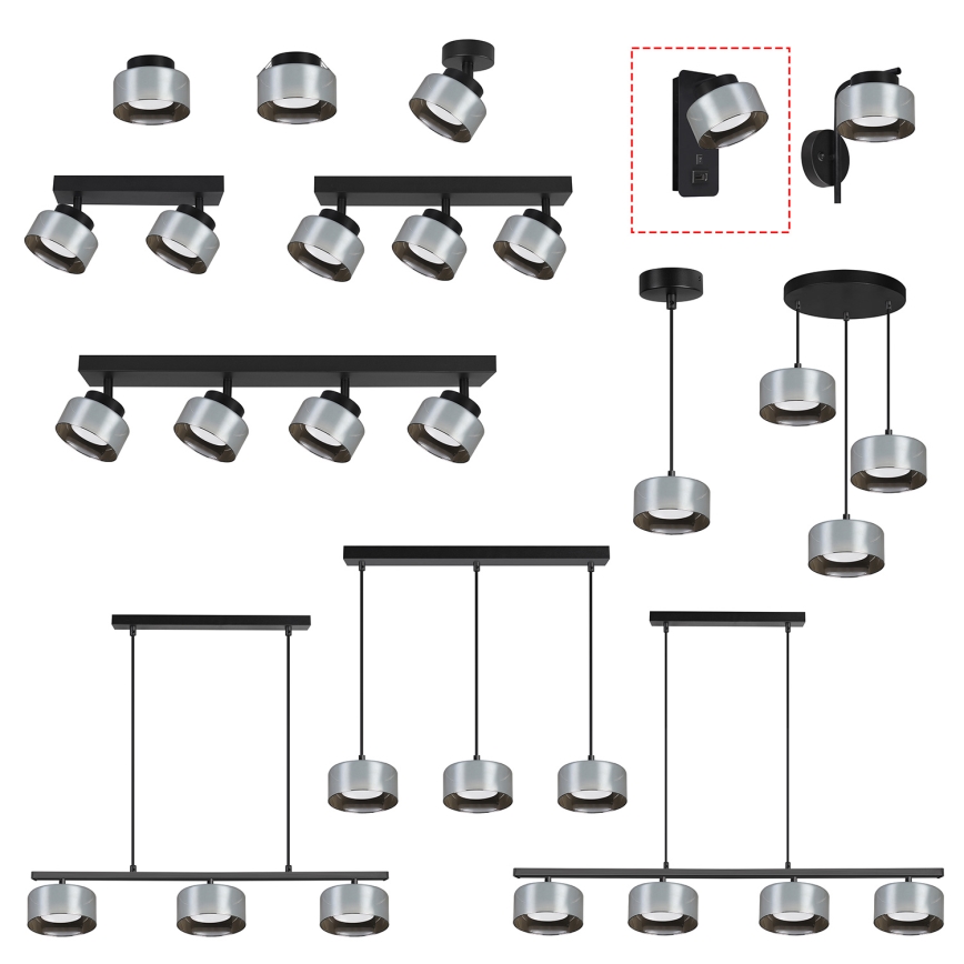 Brilagi - Lampada da parete con porta USB AURA LUX 1xGX53/30W/230V nero/fumé