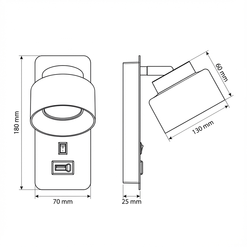 Brilagi - Lampada da parete con porta USB AURA LUX 1xGX53/30W/230V nero/fumé