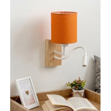 Brilagi - Lampada da parete flessibile a LED NUBILA WOOD 1xE27/25W/230V + LED/3W rovere/bianco/arancione