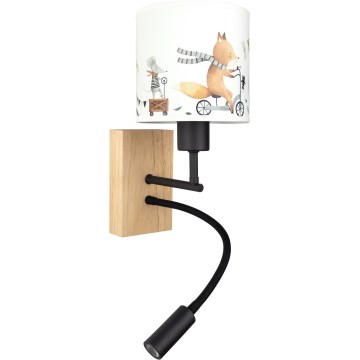 Brilagi - Lampada da parete flessibile a LED per bambini BOBO WOOD 1xE27/25W/230V + LED/3W rovere/nero/bianco/animaletti