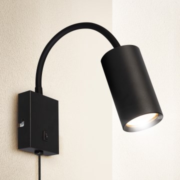 Brilagi - Lampada da parete flessibile con interruttore SELE 1xGU10/30W/230V nera