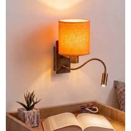 Brilagi - Lampada da parete LED flessibile NUBILA 1xE27/25W/230V + LED/3W ottone/arancione