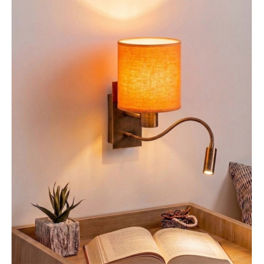Brilagi - Lampada da parete LED flessibile NUBILA 1xE27/25W/230V + LED/3W ottone/arancione