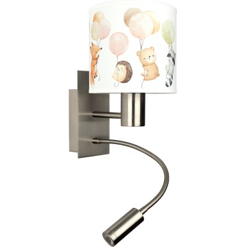 Brilagi - Lampada da parete flessibile LED per bambini BOBO 1xE27/25W/230V + LED/3W cromo opaco/bianco/animaletti