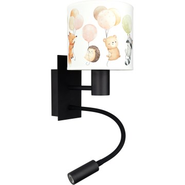 Brilagi - Lampada da parete flessibile LED per bambini BOBO 1xE27/25W/230V + LED/3W nero/bianco/animaletti