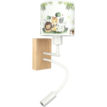Brilagi - Lampada da parete flessibile LED per bambini BOBO WOOD 1xE27/25W/230V + LED/3W rovere/bianco/verde/giungla