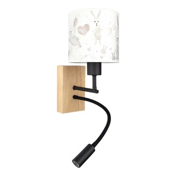 Brilagi - Lampada da parete flessibile LED per bambini BOBO WOOD 1xE27/25W/230V + LED/3W rovere/nera/bianca/coniglietti