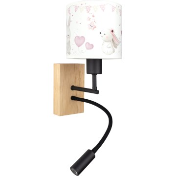 Brilagi - Lampada da parete flessibile LED per bambini BOBO WOOD 1xE27/25W/230V + LED/3W rovere/nera/crema/con coniglietti