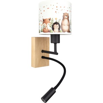 Brilagi - Lampada da parete flessibile LED per bambini BOBO WOOD 1xE27/25W/230V + LED/3W rovere/nero/bianco/animaletti