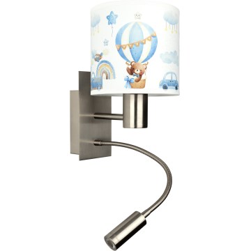 Brilagi - Lampada da parete flessibile per bambini a LED BOBO 1xE27/25W/230V + LED/3W cromo opaco/bianco/blu/con orsetti