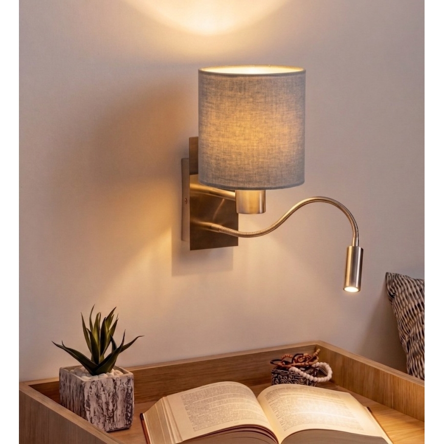 BRILAGI - Applique flessibile LED NUBILA 1xE27/25W/230V + LED/3W cromo opaco/grigio chiaro
