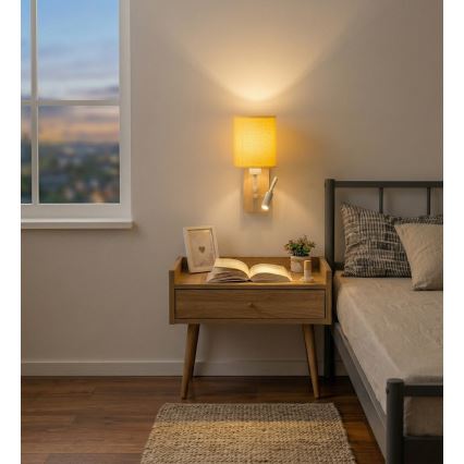 Brilagi - Lampada da parete flessibile a LED NUBILA WOOD 1xE27/25W/230V + LED/3W rovere/bianco/giallo