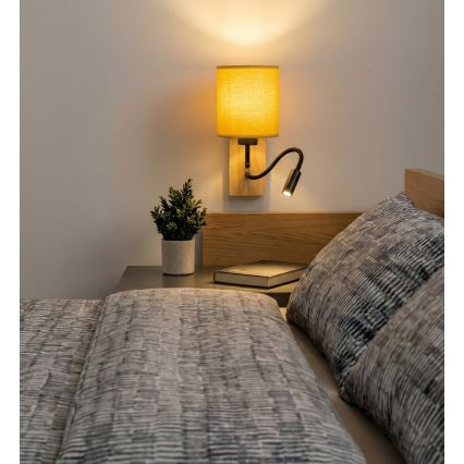 Brilagi - Lampada da parete flessibile a LED NUBILA WOOD 1xE27/25W/230V + LED/3W rovere/nero/giallo