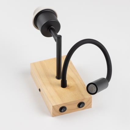 Brilagi - Lampada da parete flessibile a LED NUBILA WOOD 1xE27/25W/230V + LED/3W rovere/nero/giallo