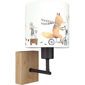 Brilagi - Lampada da parete per bambini BOBO WOOD 1xE27/25W/230V rovere/nera/bianca/animaletti