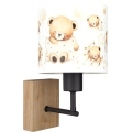 Brilagi - Lampada da parete per bambini BOBO WOOD 1xE27/25W/230V rovere/nero/bianco/orsetti