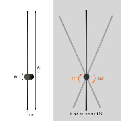 Brilagi - Lampada da parete da esterno LED AURA LED/20W/230V 3000K IP54 97 cm nera CRI 90