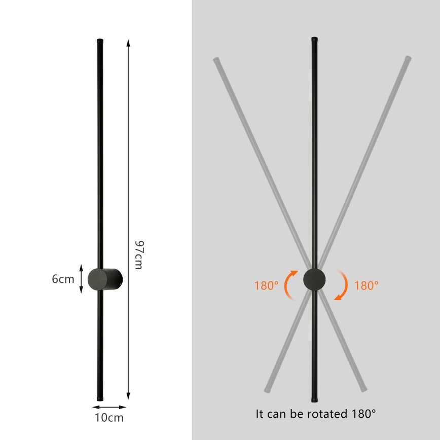 Brilagi - Lampada da parete da esterno LED AURA LED/20W/230V 3000K IP54 97 cm nera CRI 90
