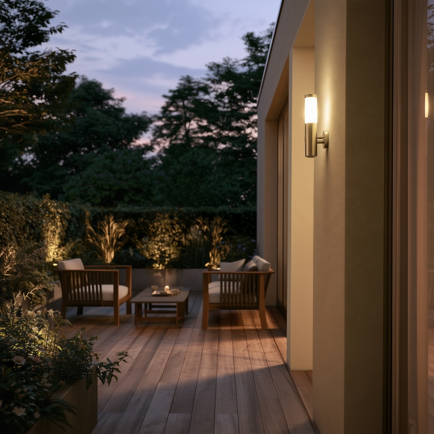 BRILAGI - Lampada da parete per esterni con sensore ELIA 1xE27/20W/230V IP44 cromo opaco