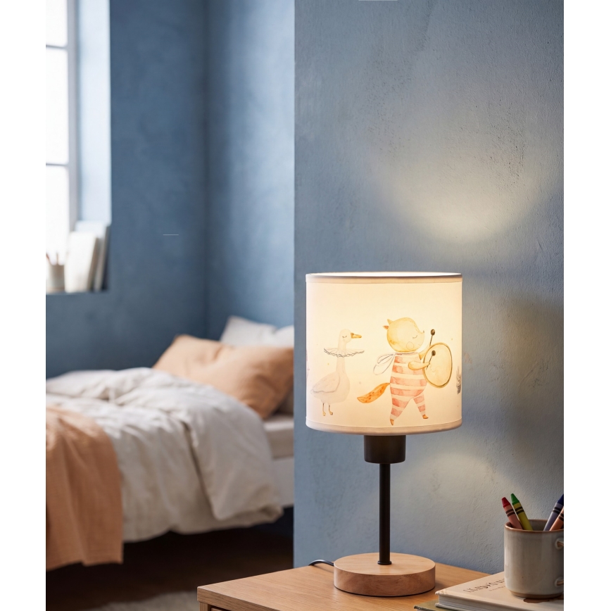Brilagi - Lampada da tavolo per bambini BOBO WOOD 1xE27/25W/230V rovere/nero/bianco/animaletti