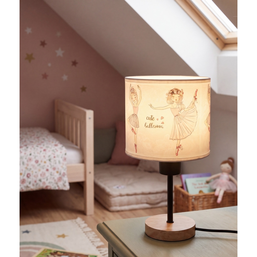 Brilagi - Lampada da tavolo per bambini BOBO WOOD 1xE27/25W/230V rovere/nero/bianco/rosa/ballerine