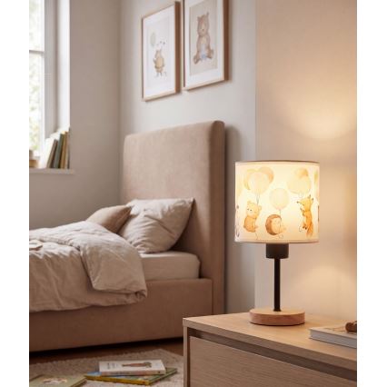 Brilagi - Lampada da tavolo per bambini BOBO WOOD 1xE27/25W/230V rovere/nero/bianco/animali