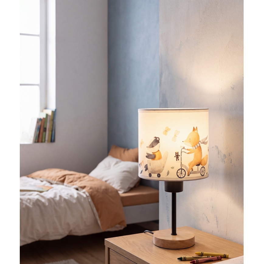 Brilagi - Lampada da tavolo per bambini BOBO WOOD 1xE27/25W/230V rovere/nero/bianco/animaletti