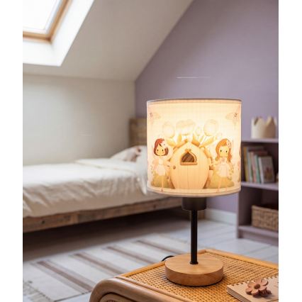 Brilagi - Lampada da scrivania per bambini BOBO WOOD 1xE27/25W/230V rovere/nera/bianca/rosa/fate