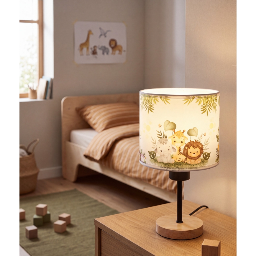 Brilagi - Lampada da tavolo per bambini BOBO WOOD 1xE27/25W/230V rovere/nera/bianca/verde/giungla