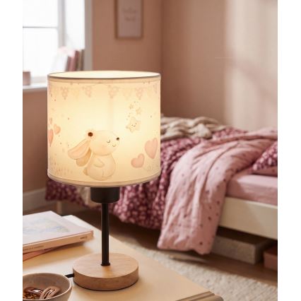 Brilagi - Lampada da tavolo per bambini BOBO WOOD 1xE27/25W/230V rovere/nero/crema/coniglietti