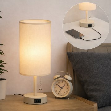 Brilagi - Lampada da tavolo con porta USB TABLON 1xE27/25W/230V beige/crema