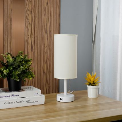 Brilagi - Lampada da tavolo con porta USB TABLON 1xE27/25W/230V bianca/crema